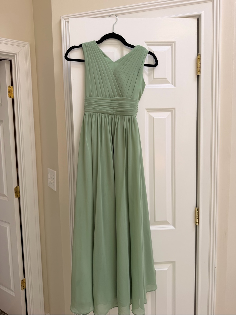 Girls Sage Green V-Neck Chiffon Maxi Dress
